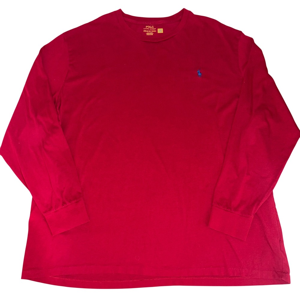 Polo Ralph Lauren Red Long Sleeve T-Shirt Mens 2XB Big & Tall Blue Pony Logo